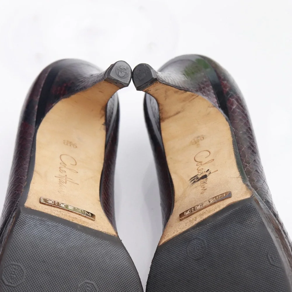 Cole Haan Womens Air Chelsea Pumps Size 9.5 Burgundy Brown Python Dress Shoes